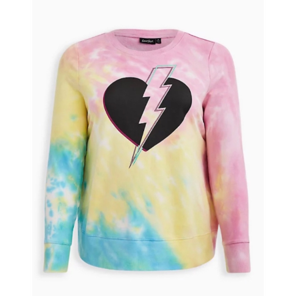 ๐Lovesick Heart Breaker Fleece Tie Dye Sweatshirt 3 3X 22 24 NWT Torrid - Picture 4 of 8